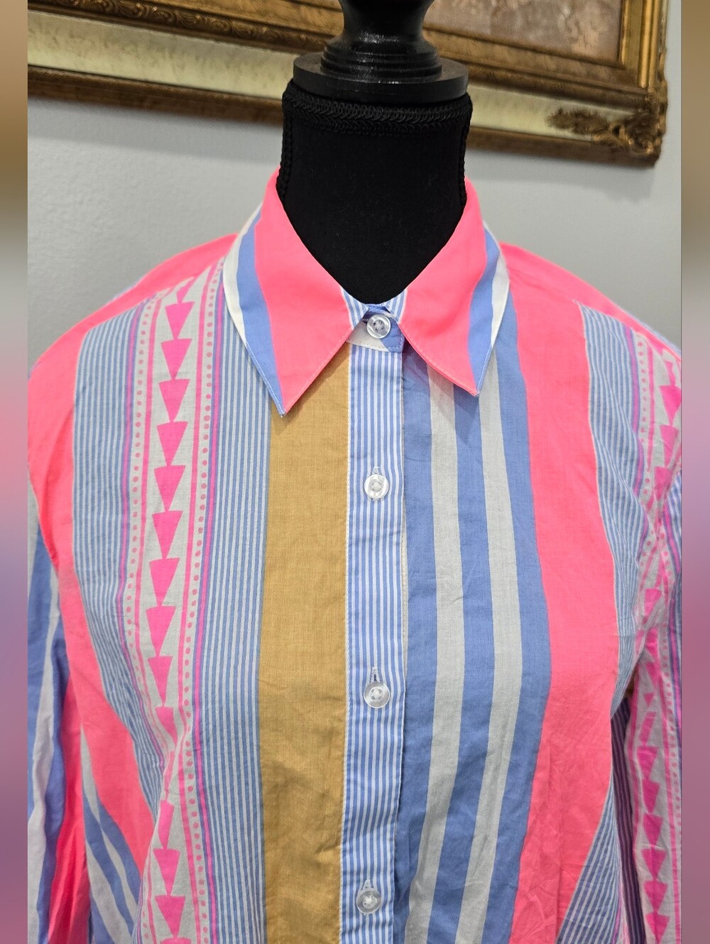 Le Superbe Goa Stripe Boyfriend Shirt Size 2 Cotton Button Up Surf Stripe - Picture 7 of 11